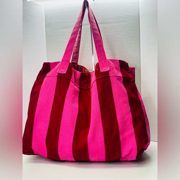 Victoria's Secret 2-Tone Pink Vintage Beach Bag Canvas Tote - Picture 3 of 6